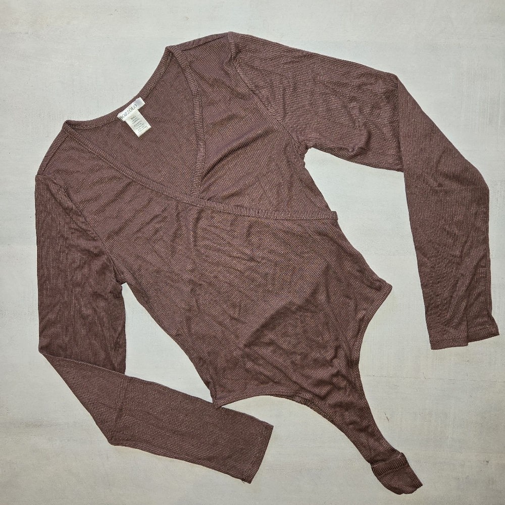 Bozzolo Brown Long Sleeve Bodysuit Ribbed Knit NWOT Small